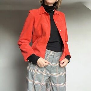 90s Calvin Klein Genuine Suede Leather Shirt Jacket Shacket Salmon Color M